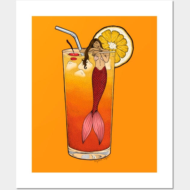 Tequila Sunrise Mermaid Cocktail Illustration Wall Art by Elizabeth Weglein Art